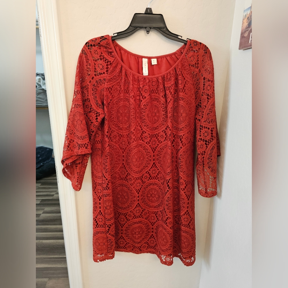 Elegant Burnt Orange Lace Women's Dress
